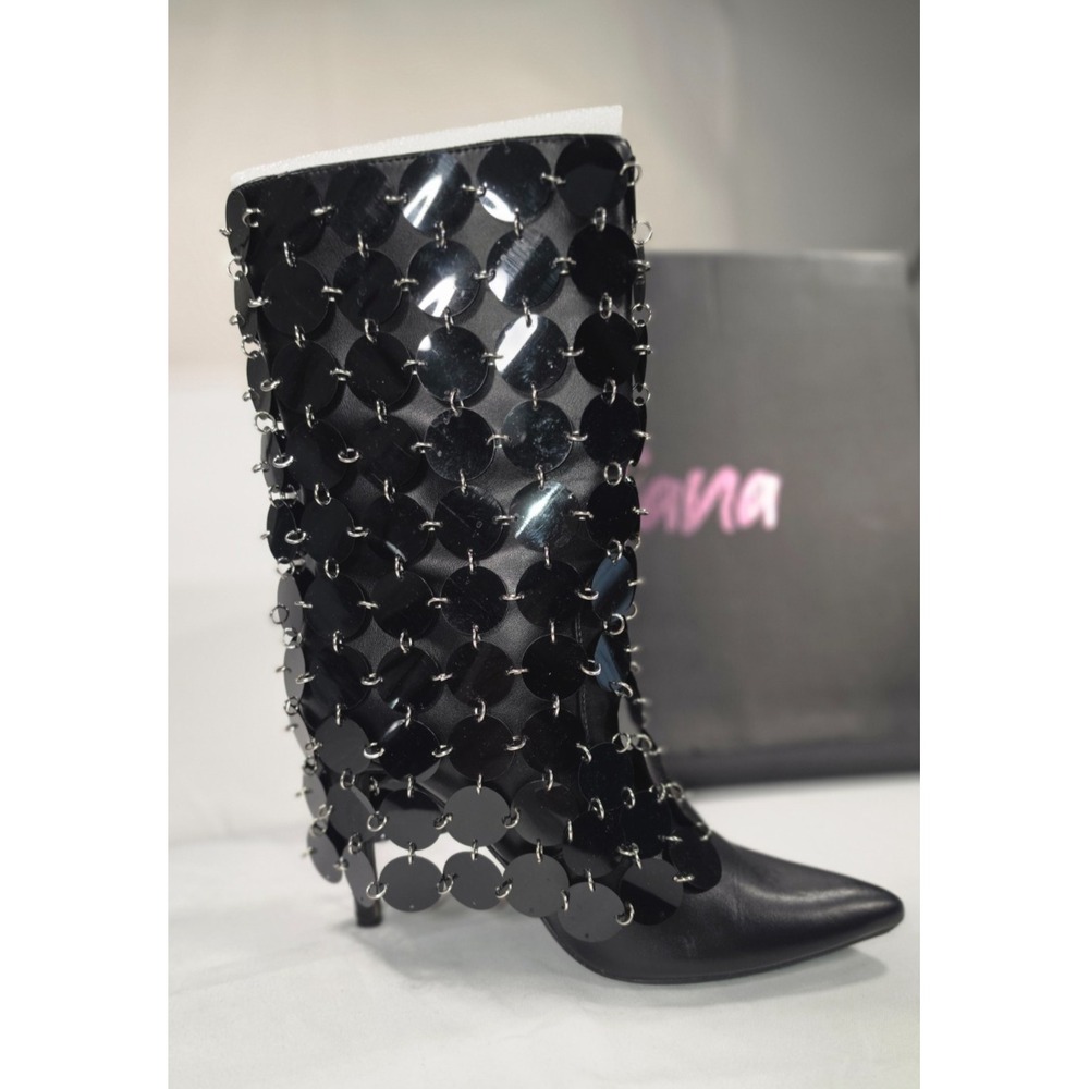 Liliana Lennox‑1 Black Sequin Knee High Boots Women's Size 7